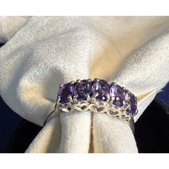 Vintage Sterling Silver Amethyst Ring CNA Thailand Size 10 Five Stone Band - Picture 2 of 11